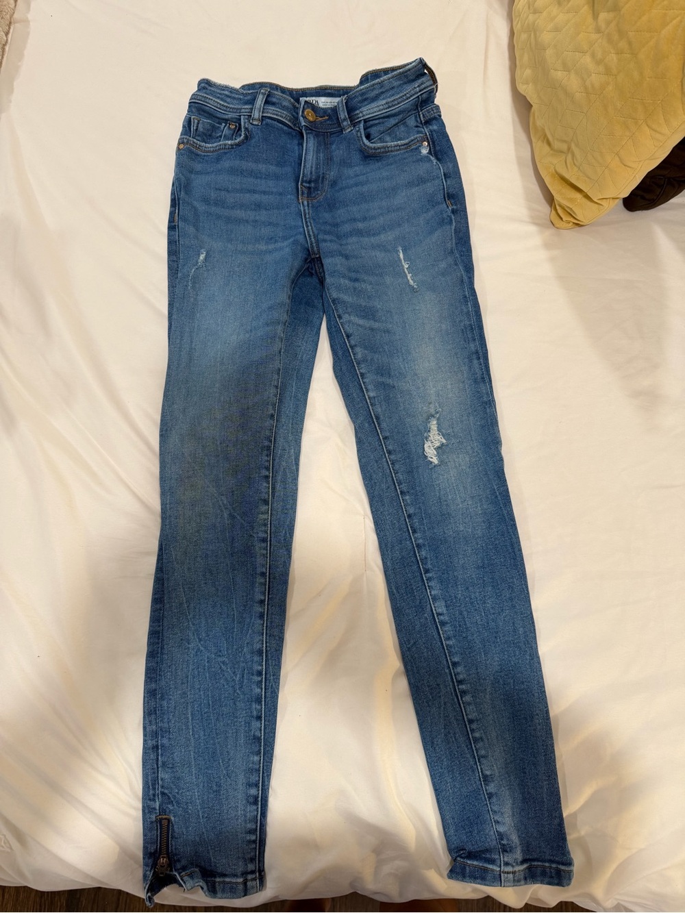 Zara Medium Blue Skinny Jeans with Subtle Distress